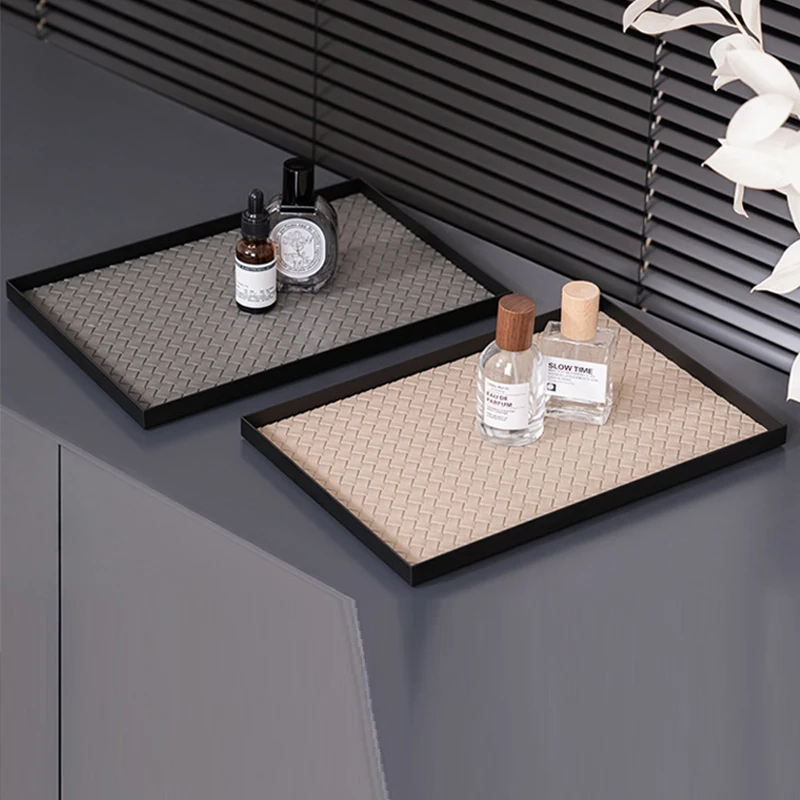 

Nordic Home Bathroom Organizer Luxury Jewelry Plate Metal Leather Trinket Ring Dish Lipstick Holder Perfume Tray Dessert Plate