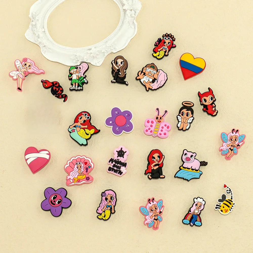 Karol G-Breloques de chaussures en PVC pour femme, sirène, baskets, soleil, équation de papillon, over, salle d'escargot, décorations de chaussures, cadeaux, 1PC