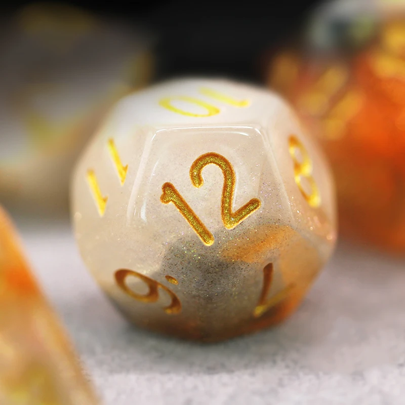 7Pcs/Set Rose Gold and White Nebula Starry Sky Dice D&D COC Dice D4 D6 D8 D10 D% D12 D20 Table Games DND RPG Dice Set