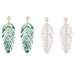 Fashion Jewelry Long Green Mint Palm Sheet Chandelier Dangle Cellulose Acetate Acrylic Resin Leaf Drop Earrings for Women