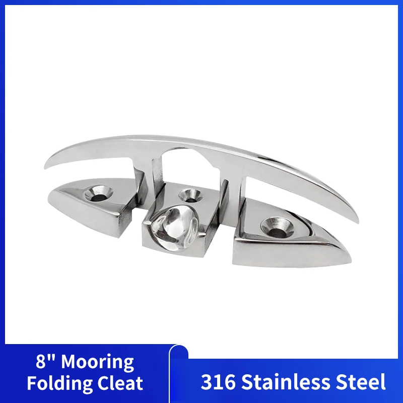 

316 Stainless Steel 8 Inch Mooring Folding Marine Cleat Pre-drilled Mirror Polished Replacement Cleats Parts