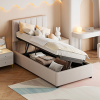 Anajqaqia 90x200cm Upholstered Children's Bed, Single Bed, Hydraulic Bed with Storage Space and Slatted Frame, Linen, Beige