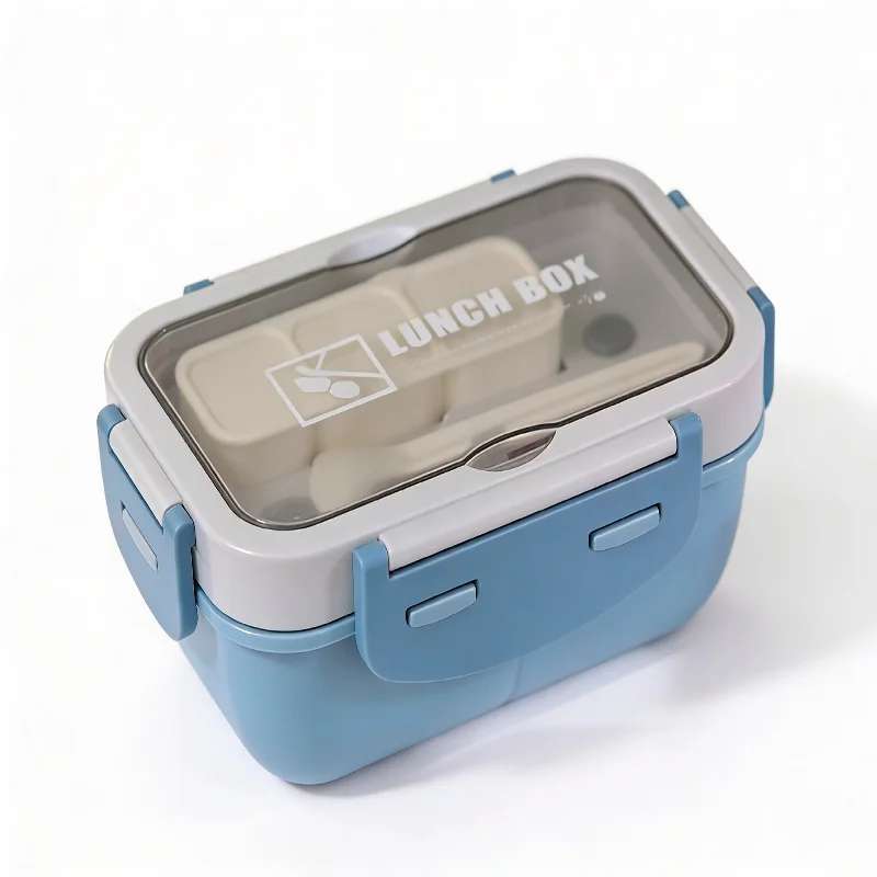 Lonchera Hermética Porta Comida Con Compartimentos Y Cubiertos Lunch Box Tupper Reutilizable Escolar Oficina Viaje Rosa Azul Marrón