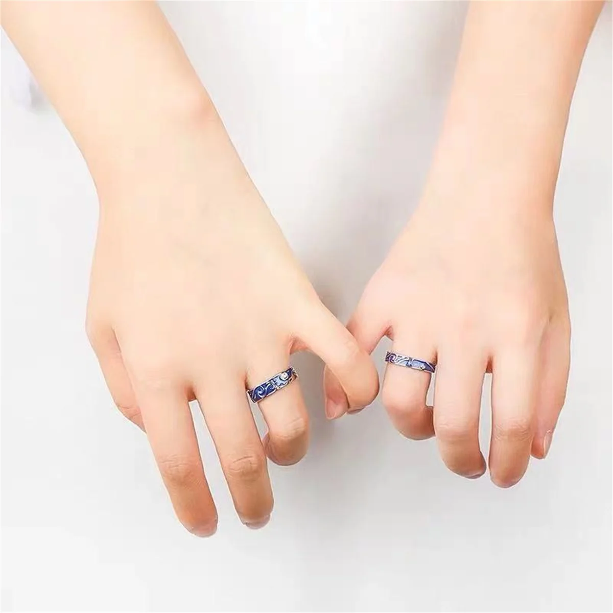 رومانسية نجمة القمر زوجين خواتم الأزرق ليلة النجوم خواتم للنساء رجل عشاق وعد الخطوبة خاتم الزواج الفن مجوهرات فتاة