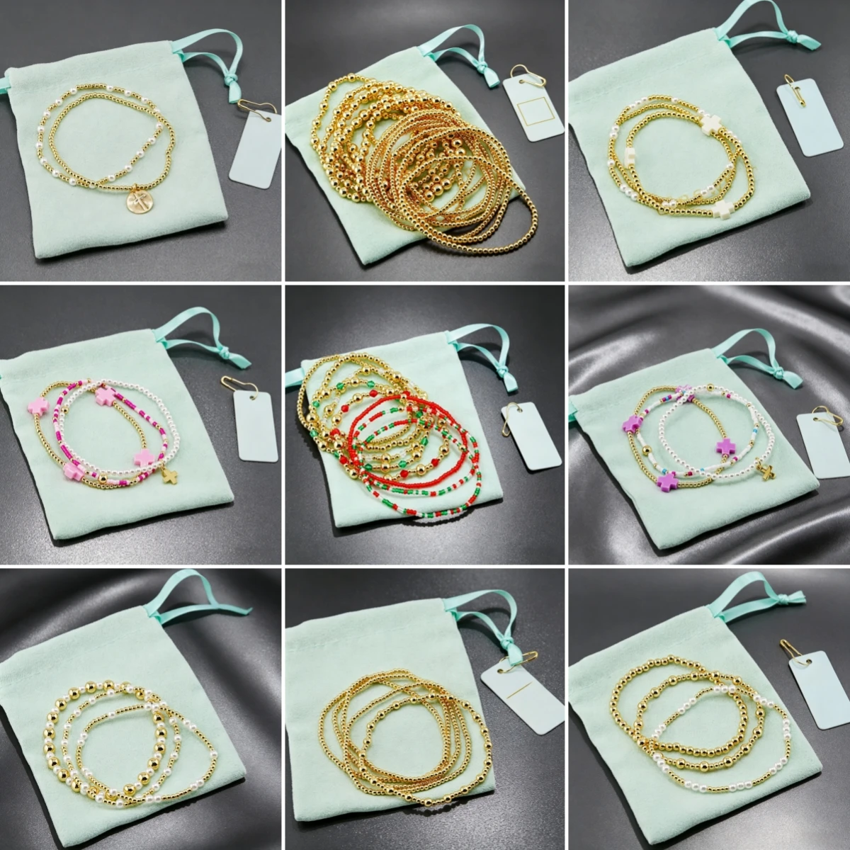 

18K Gold Filled Multilayer Stackable Nature Pearl Cross Bracelets With Tag For Women Fine Jewelry