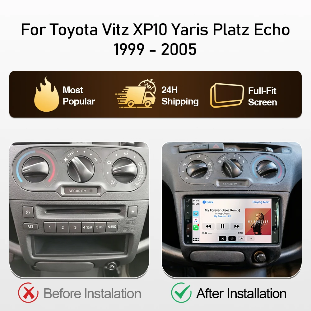 

7" Carplay For Toyota Vitz XP10 Yaris Platz Echo 1999 - 2005 Car Radio Android Auto Stereo GPS Navigation 4G Wifi BT No 2din DVD