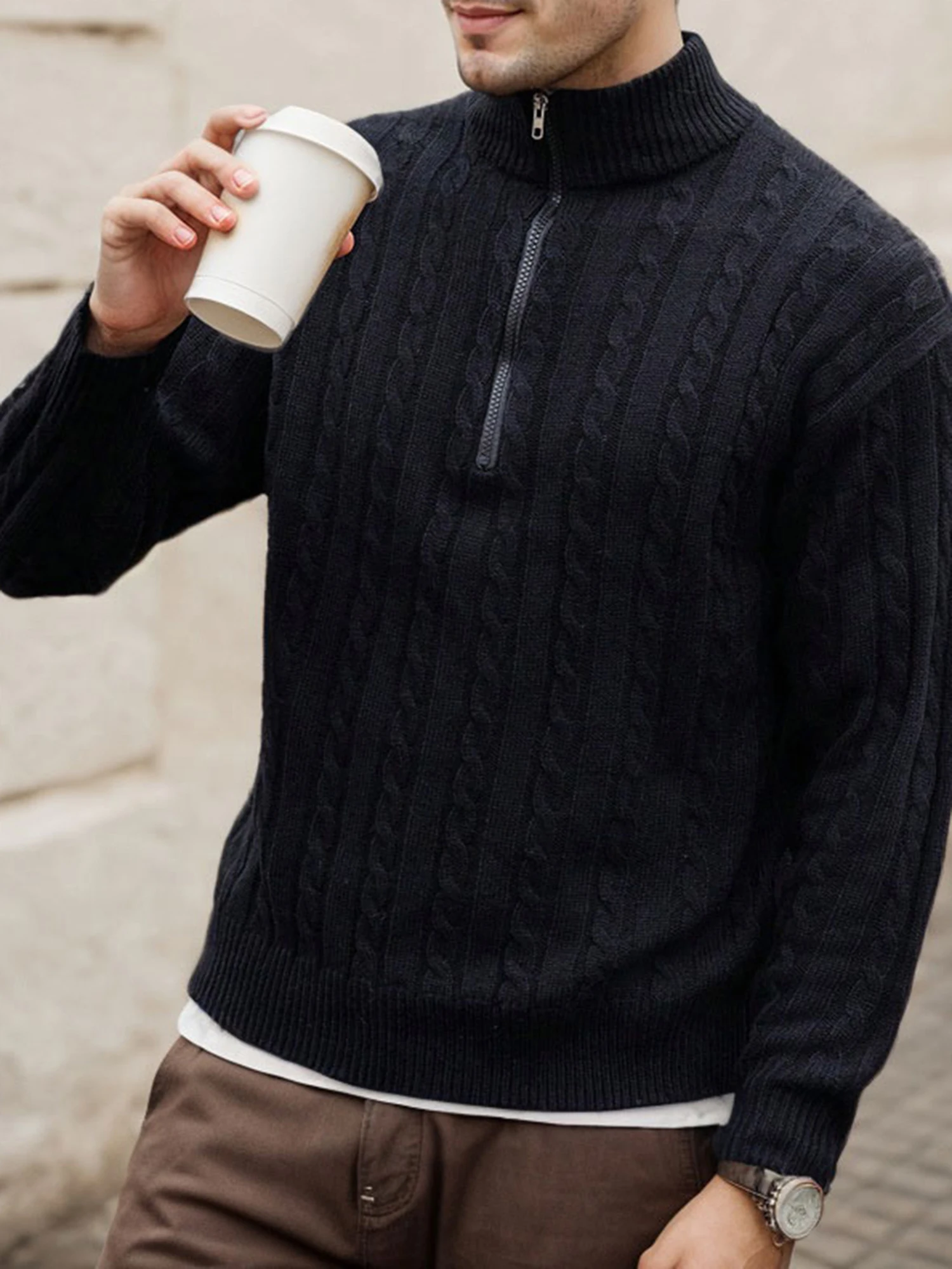 البلوزات الرجالية لاعبا الرقبة الدائمة نصف الارتفاع سستة طويلة الأكمام البلوفرات الذكور لاعبا #1