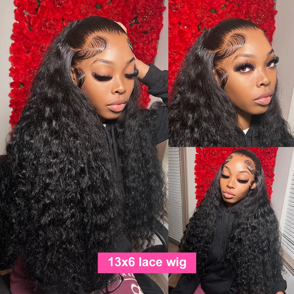 hd water wave wigs 13x4 13x6 lace frontal 30 40 inches 100% brazilian curly deep wave lace front human wigs on sale for women