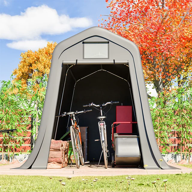 Tuinhuis, waterdichte buitenberging, motorberging, fiets- en gereedschapgarage, fietsberging, opslag en opbergruimte, donkergrijs, waterdicht PE-materiaal met ventilatierooster, UV- en windbestendig,