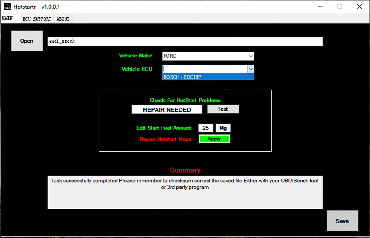 HotStartr Software Check For HotStart Problems Repaire HotStart Maps Edit Start Fuel Amount for VAG CAR EDC15P EDC17CP14 PPD1.x