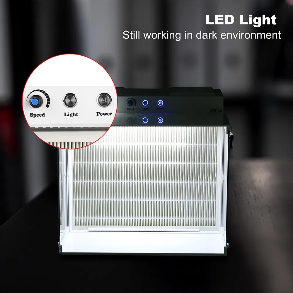 غطاء التدفق الصفحي LTQ VAPOR CW-12، وحدة فلتر مروحة صندوق التعليق 17 × 13 بوصة FFU للمختبر، غرفة الفطر، غرفة نظيفة، تتضمن فلتر HEAP مع فئة H12، وصندوق فلتر متكامل، وقابس الاتحاد الأوروبي