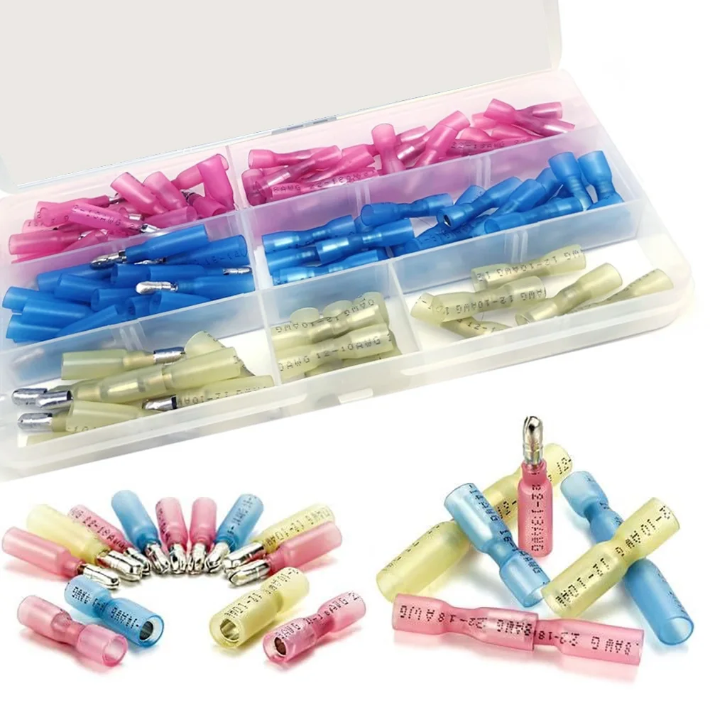 

100 шт. термоусадочные пулевые соединители, гнездовые и мужские разъемы, пулевые клеммы, изолированные водонепроницаемые морские обжимные соединения проводов