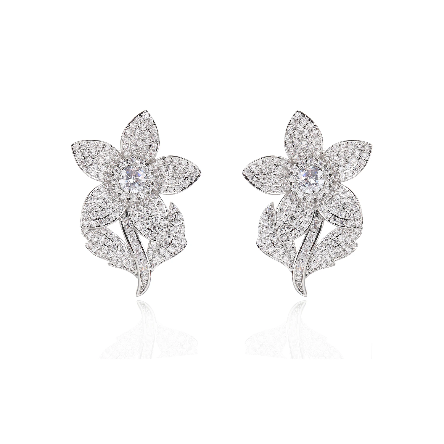 

Popular Flower Stud Earring for Girl, Women's Cubic Zirconia Earring for Wedding,Gathering Party Jewelry Accessories