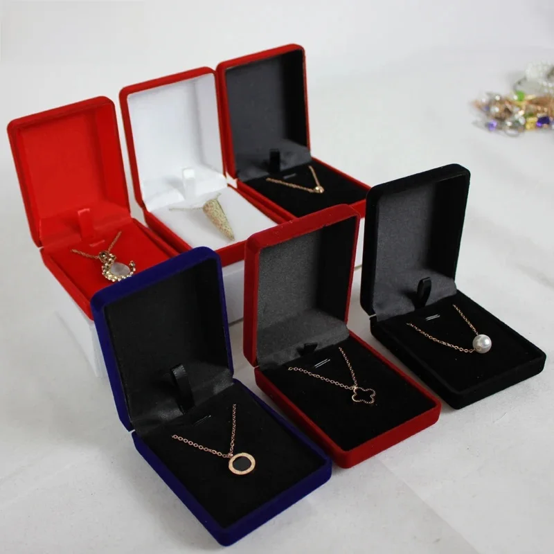 Großhandel Anhänger Halskette Kette Aufbewahrungspaket Geschenkbox Weich Schwarz Blau/Rot/Samt Schatulle Lange Ohrringe Schmuck Organizer Box