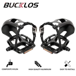 BUCKLOS Bike Pedals Aluminum Alloy Indoor Exercise Bicycle Pedals Anti-slip Spinning Bike Pedals with Toe Clips MTB Accessories