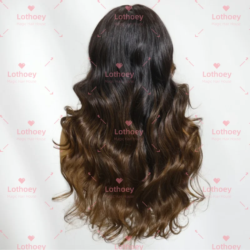 تسليط الضوء على شعر مستعار مموج باللونين البني والأسود، شعر مستعار بشري، شعر مستعار بدانتيل أمامي، شعر مستعار بقاعدة حريرية للنساء، الحياة اليومية، الحفلات، العمل، إلخ