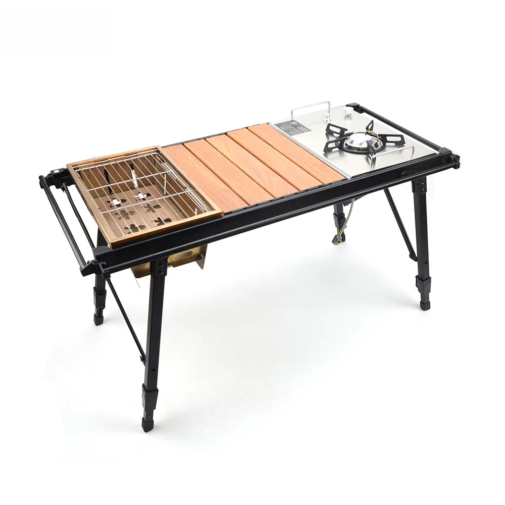 Camping Opvouwbare Afneembare IGT Houten Tafel Gasfornuis Draagbare lichtgewicht Kamp BBQ Grill Tafel Outdoor Picknick Vistafel - afbeelding 2