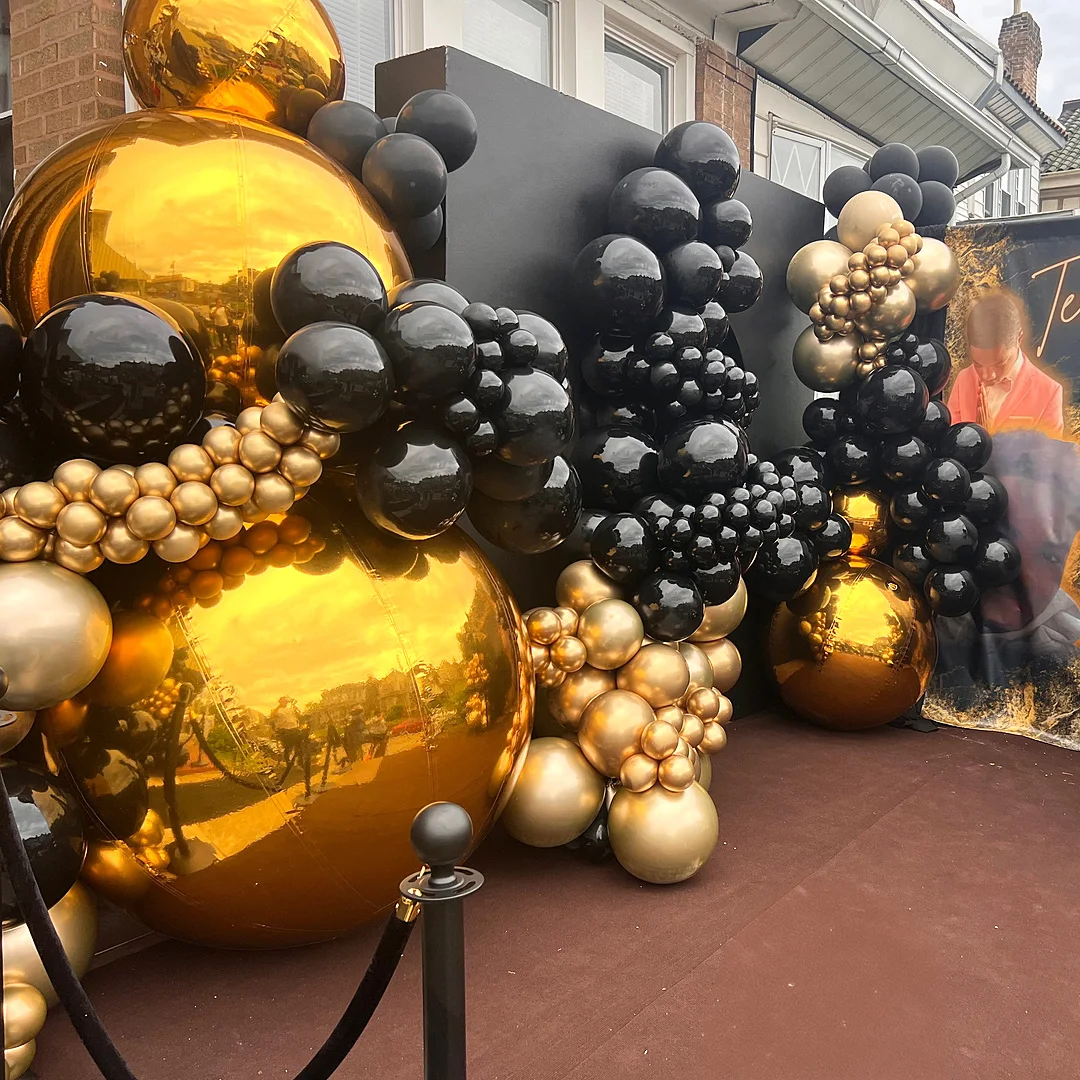 Conjunto-6 peças de bolas de espelho infláveis douradas brilhantes, balão de espelho gigante hermético, esfera grande selada de pvc para eventos e festas de palco