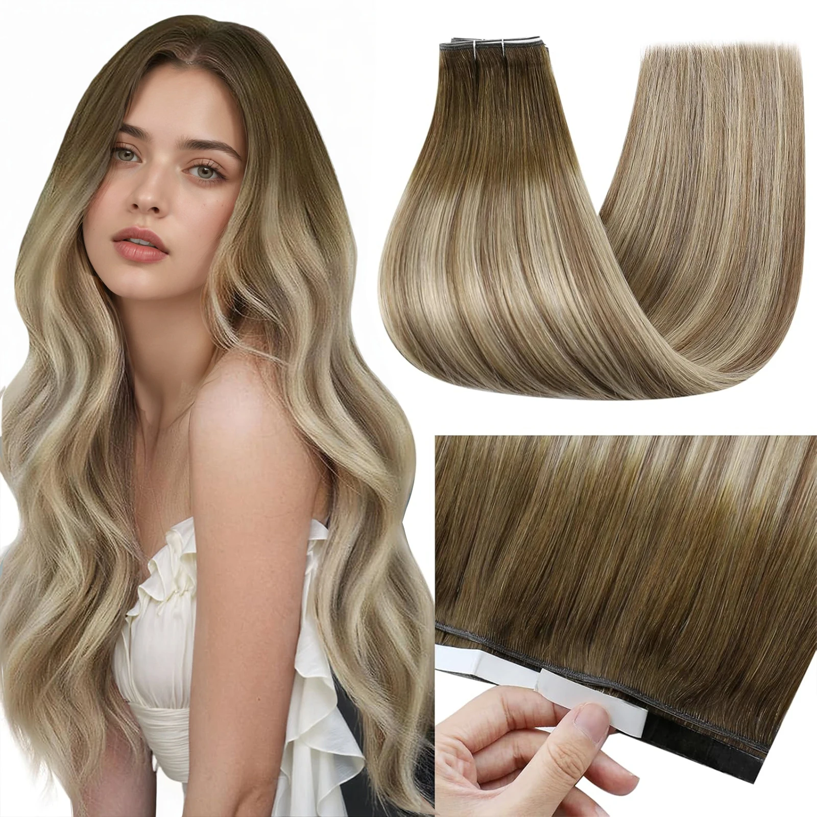 VeSunny ロングウェフトワイドテープインエクステンション人毛ストレートナチュラルレミースキンウェフト女性用ブライダルヘアスタイル 50 グラムブラジル