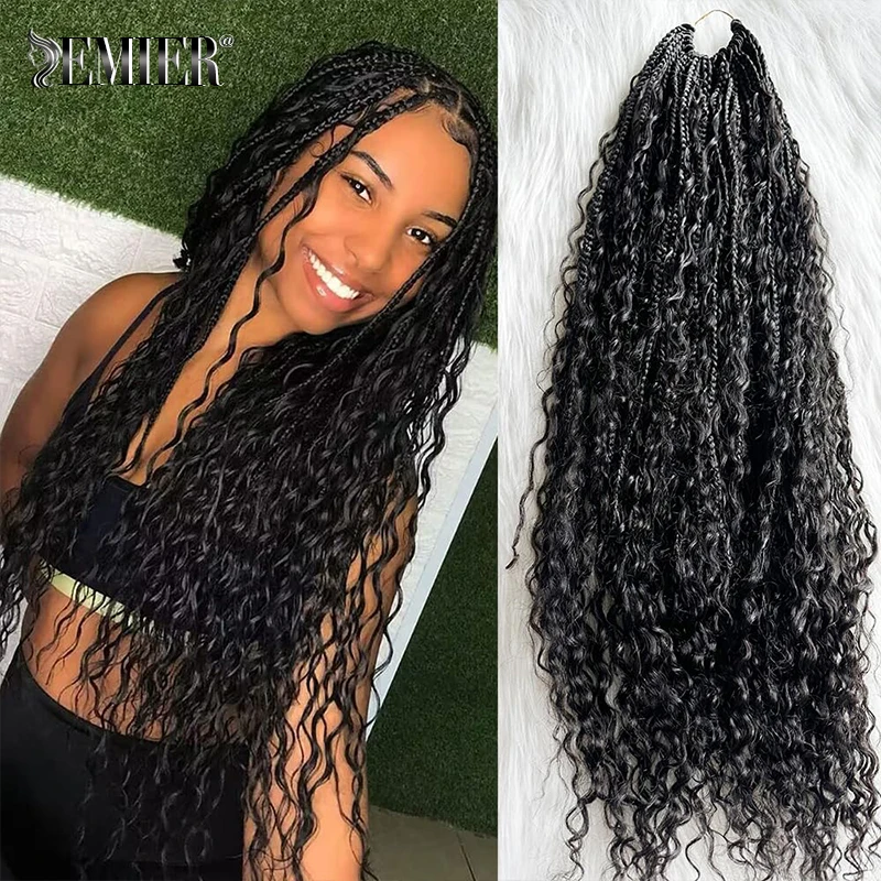 Crochet Boho Box Braids With Human Hair Curls Synthetic Hair For Braiding Pre-looped Braiding Curls Bulk Braids Hair Extensions