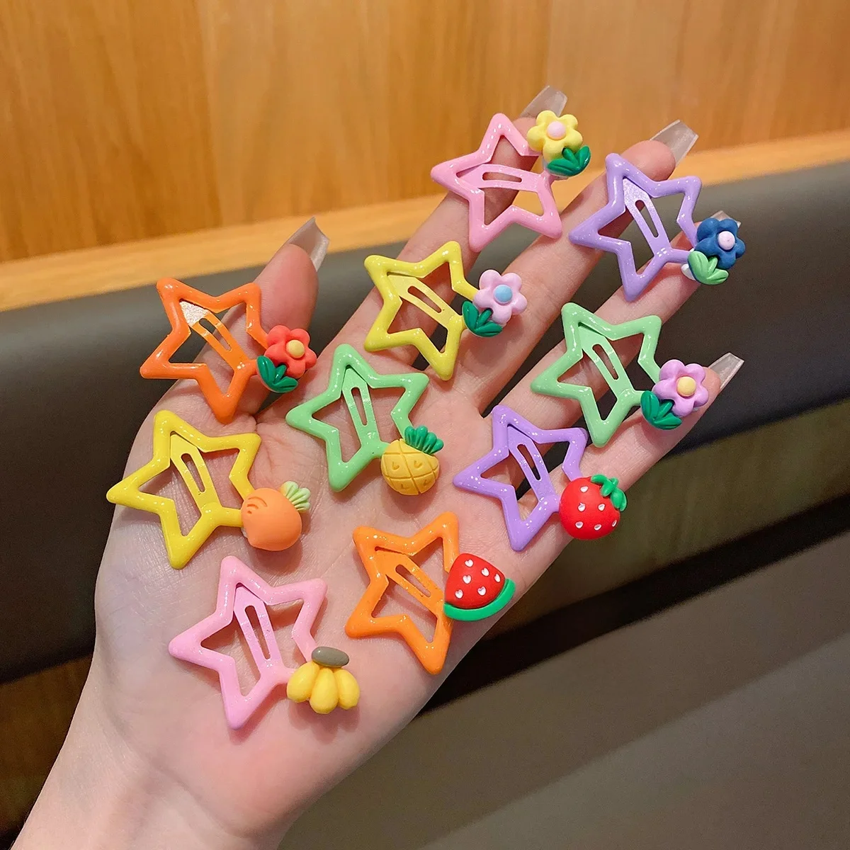Pinces à cheveux étoiles colorées, fruits mignons, pinces BB, adaptées aux accessoires de cheveux quotidiens, 10 pièces