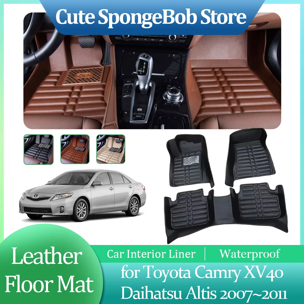 Car Leather Floor Mat for Toyota Camry XV40 Daihatsu Altis Aurion 2007~2011 Foot Interior Liner Waterproof Carpet Pad Accessorie