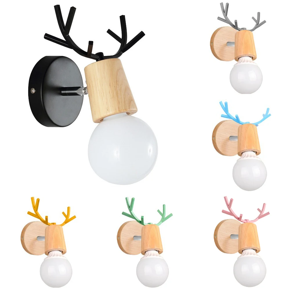 

Antler Wall Light Wooden Nordic Wall Sconce Vintage Modern Children's Room Bedroom Bedside Lamp Home Decor Indoor Lighting E27