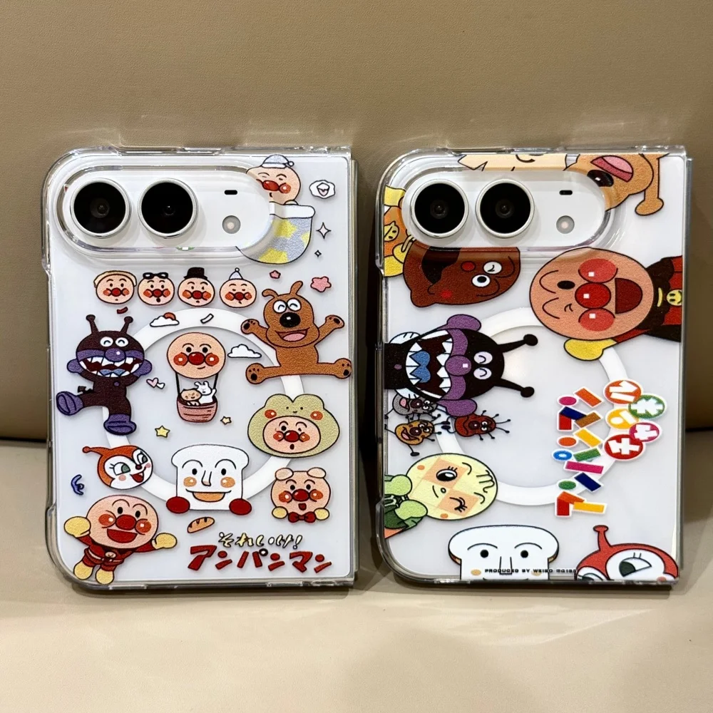 Kawaii New Anime Cartoon Bread Hero Magnetic Phone Case for iPhone Duo Cover with MagSafe Stand Fashion Folding Shockproof Cases