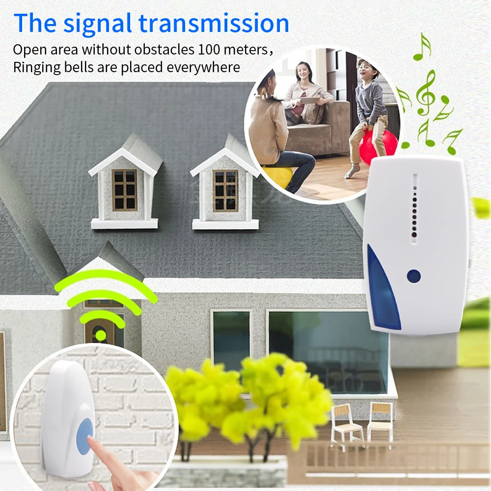 Nova campainha sem fio inteligente com led 36 músicas de controle remoto 315mhz 70-110m faixa transmissor + receptor para o jardim casa do hotel