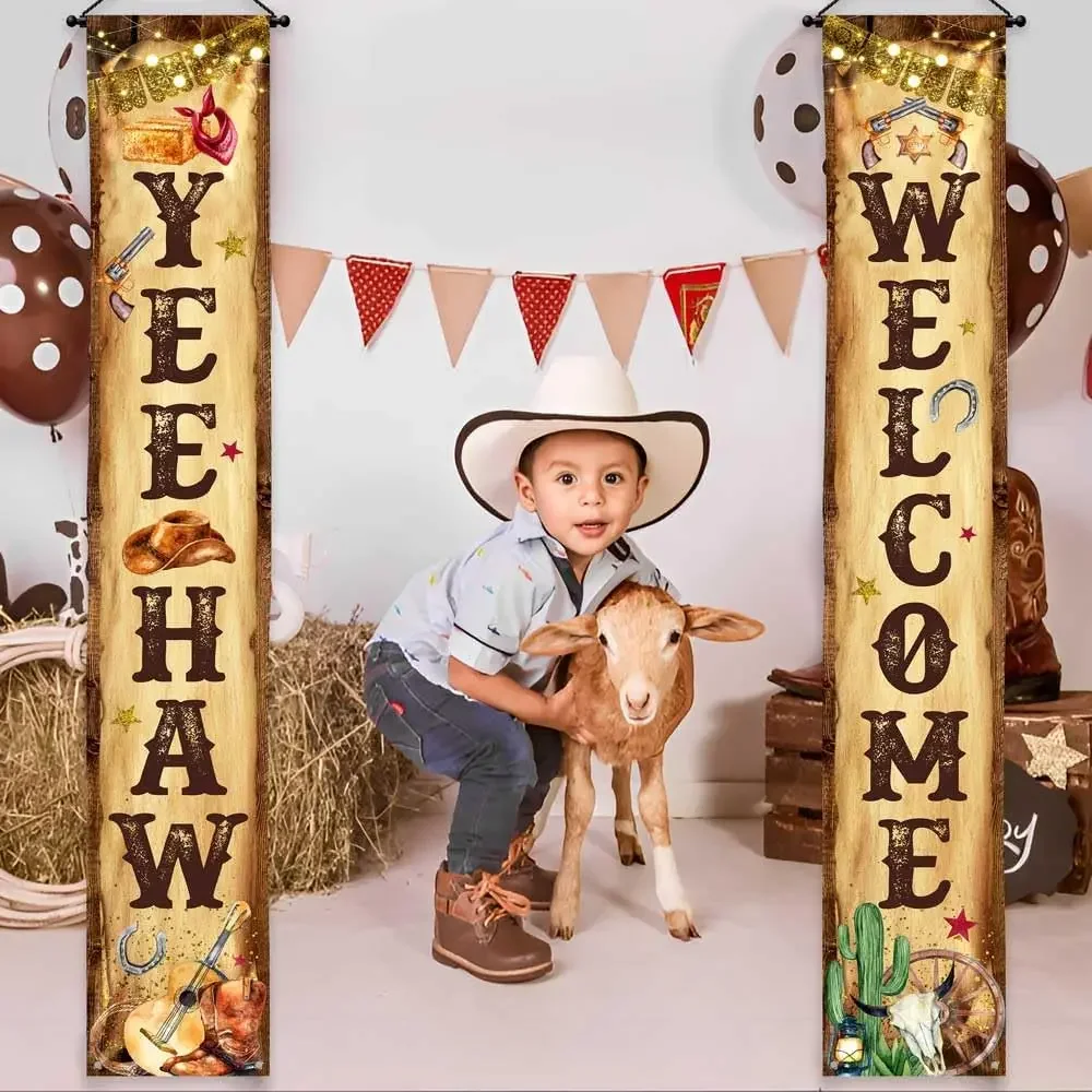 1 Paar Yeehaw Welcome Western Cowboy Party Veranda-Banner Festliche Polyester-Hängedekoration Western-Themen-Partydekoration – Detail 5