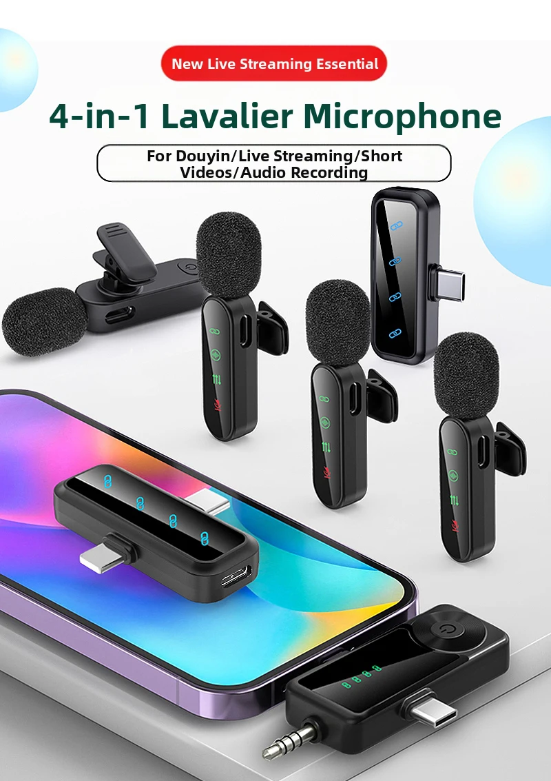핑크 4 in 1 라발리에 마이크 노이즈 캔슬링 무선 윈드 머프 라펠 마이크 아이폰 안드로... - 3
