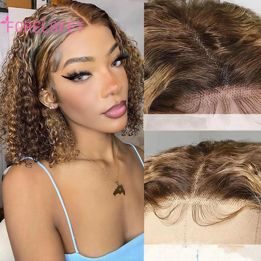 

Bob Wig Human Hair Pre Plucked Pre Cut Ombre Highlight Curly Wig 13x4 Closure Deep Wave Wet and Wavy Lace Front Wigs Human Hair