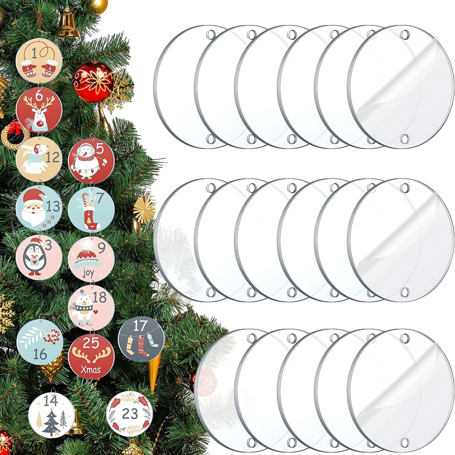 

2 Inch Acrylic Round Ornaments Blank with Hole for Vinyl Acrylic Circles Clear Disc for DIY Craft Holiday Decoration Project