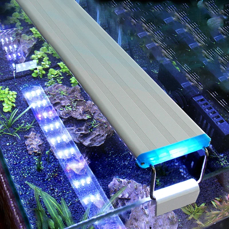 Akwarium LED Light Super Slim Fish Tank Aquatic Plant Grow Lighting Wodoodporna jasna lampa z klipsem Niebieska dioda LED 18-75cm dla roślin 220v — zdjęcie 2