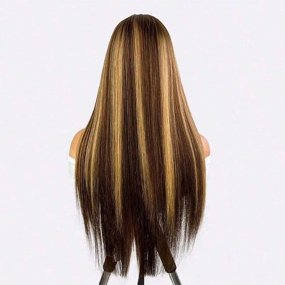 

13x4 Lace Frontal Wig Bone Straight Highlight Human Hair 30 Inch Ombre Brown Colored Wig Brazilian Hair P4/27 Honey Blonde