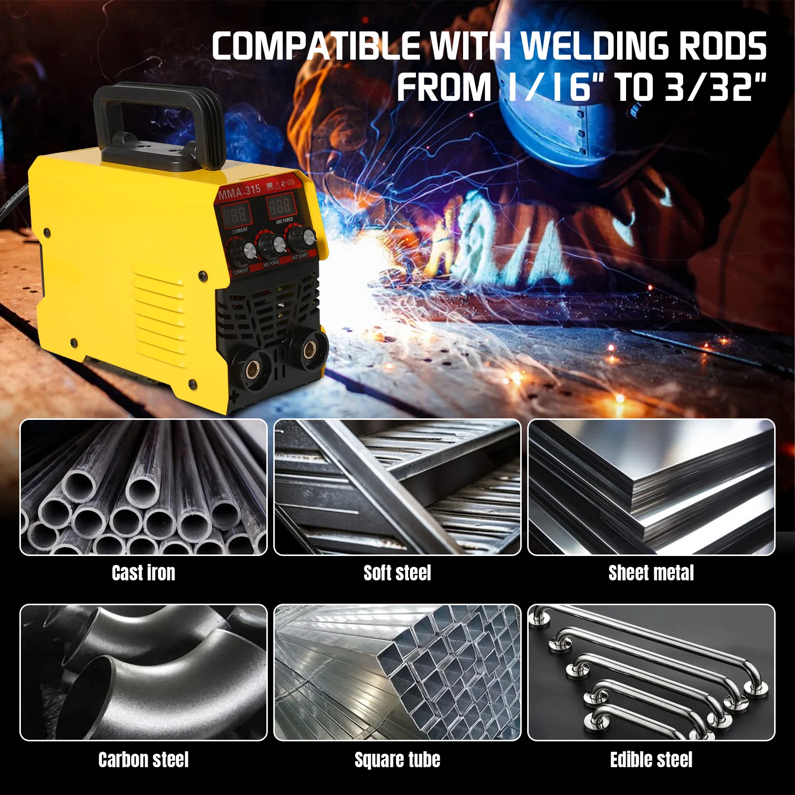 MMA-315 آلة لحام محمولة شاشة مزدوجة العاكس قوس لحام كهربائي 220 فولت الحالي قابل للتعديل آلة لحام مدمجة #4