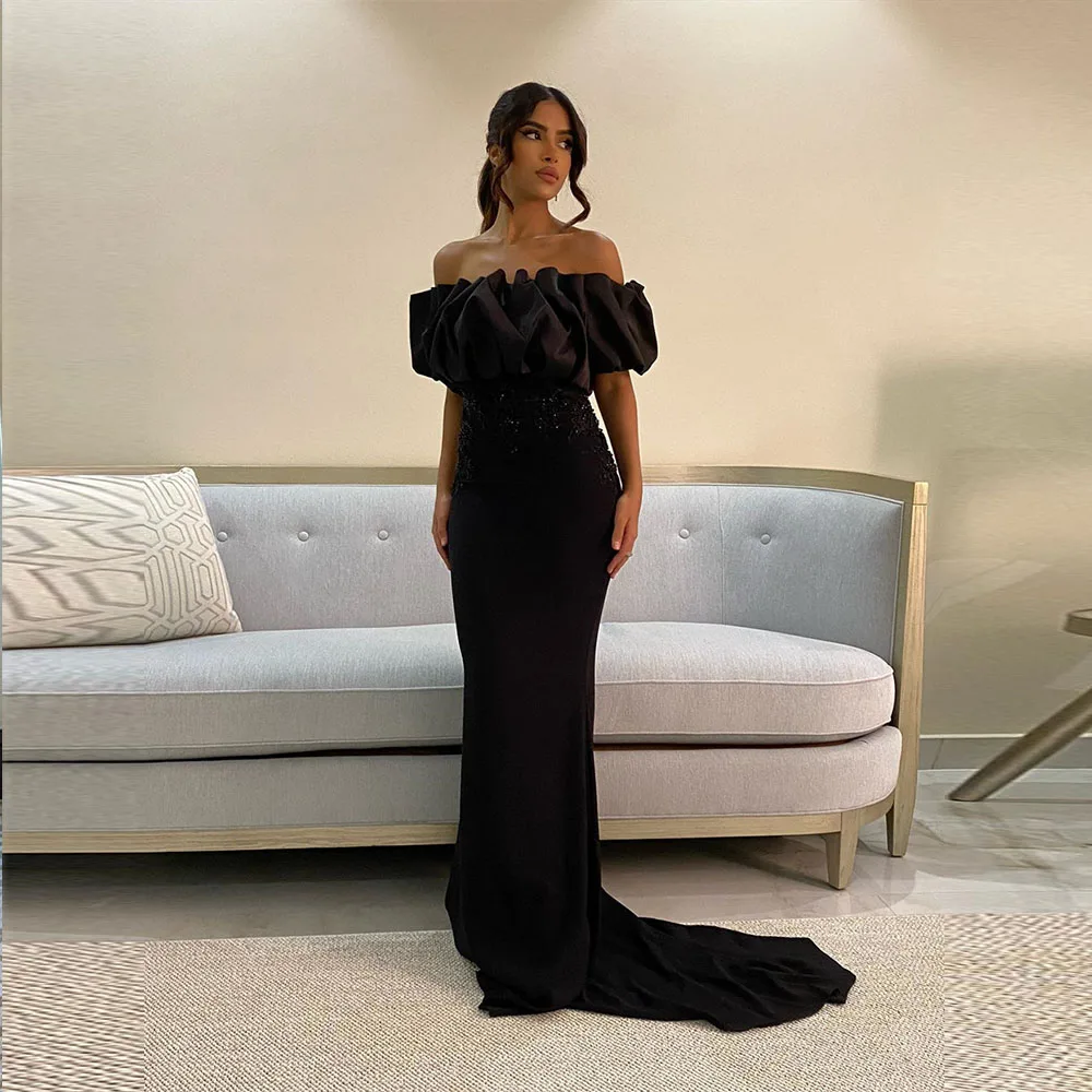 

Off the Shoulder Prom Gown Pleat Backless Court Train Simple Boat Neck Elegant Party Evening Dresses فساتين للحفلات الراقصة