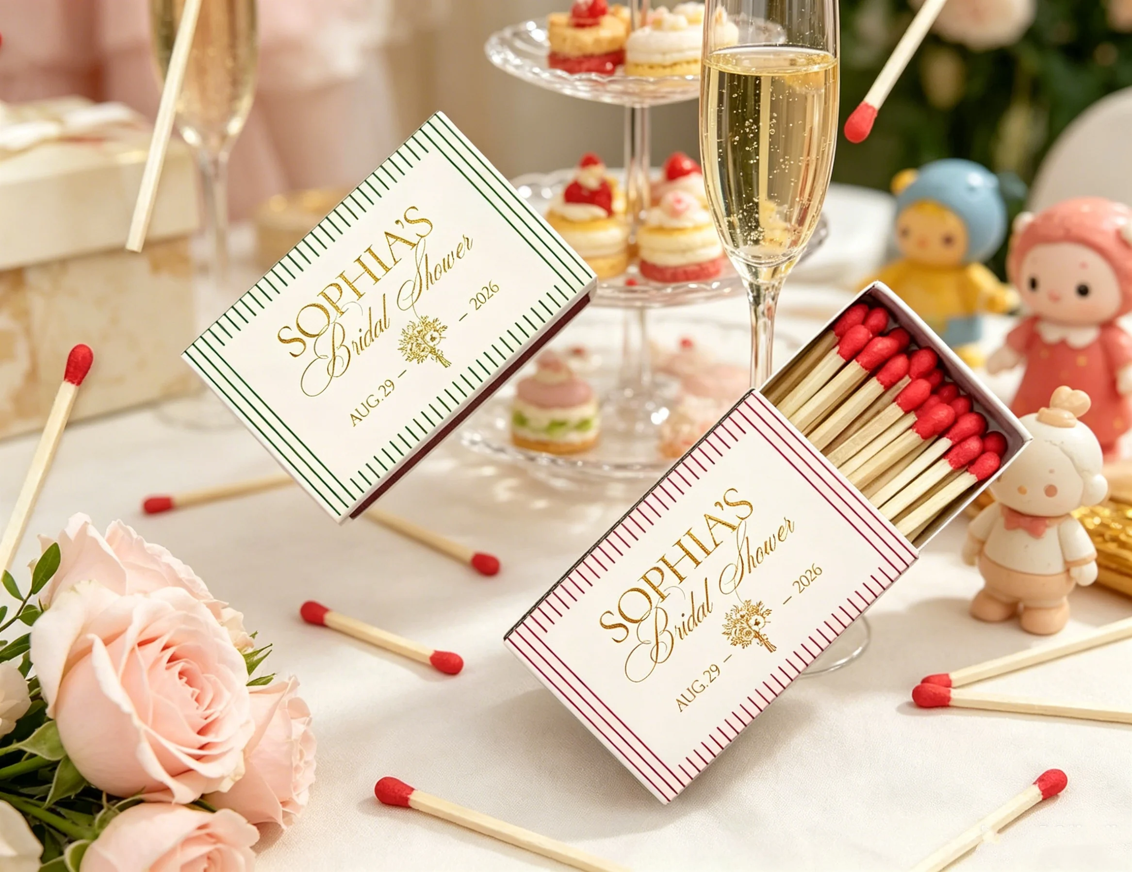 

Custom Bridal Shower Matchboxes, Elegant Wedding & Bachelorette Party Favors for Guests