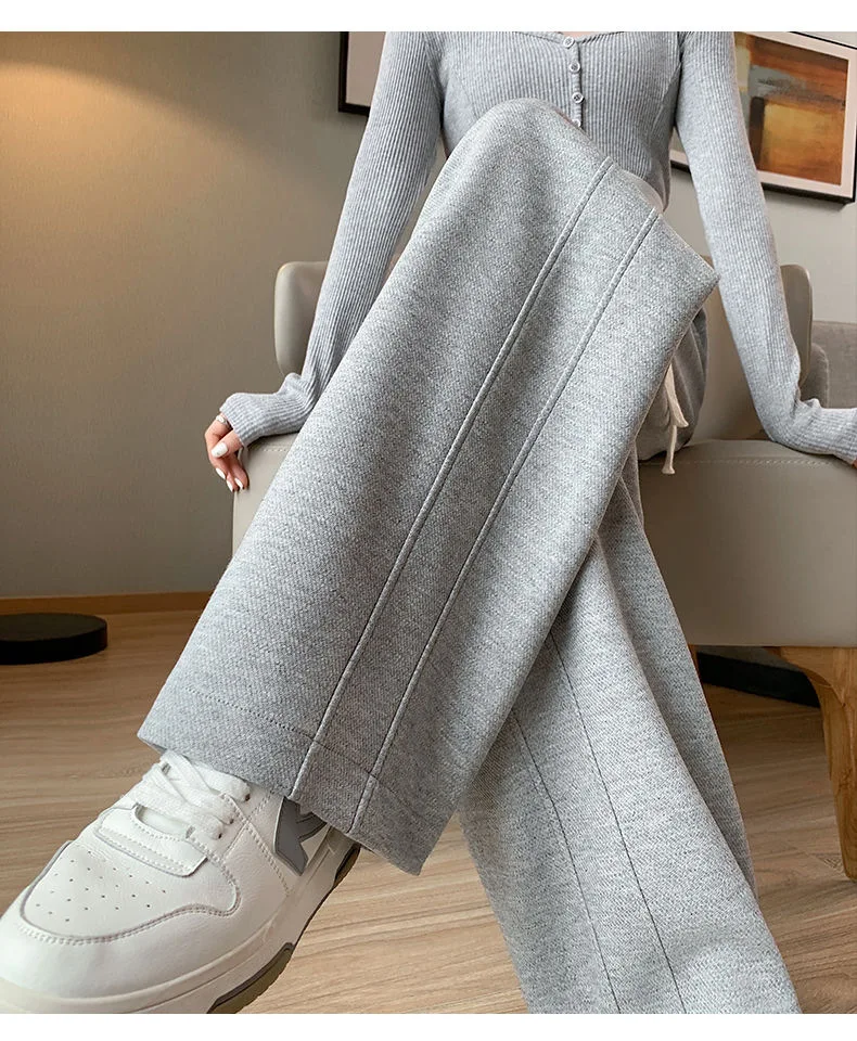 Damen High-Waist Loose Sweatpants mit Kordelzug, Harem-Stil, lässige gerade Hose, weite Baggy-Hose in Grau und Schwarz, Bodenlange Hose – Detail 7