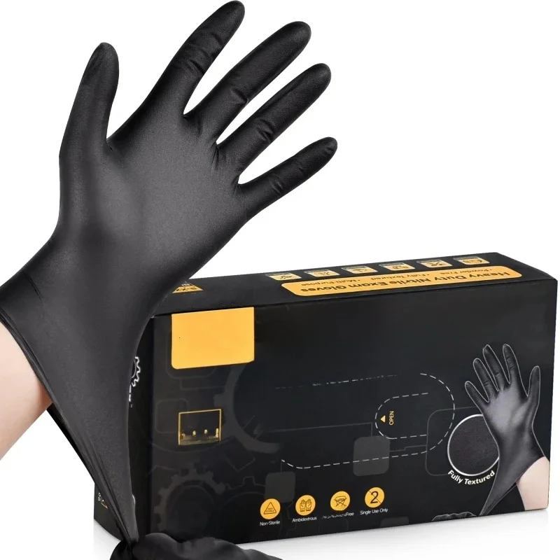 20 STKS Zwarte Wegwerp Nitril Handschoenen 4Mil Latex & Poedervrije Getextureerde Handschoenen Industriële Kwaliteit Monteur Auto Tattoo Handschoenen - afbeelding 2