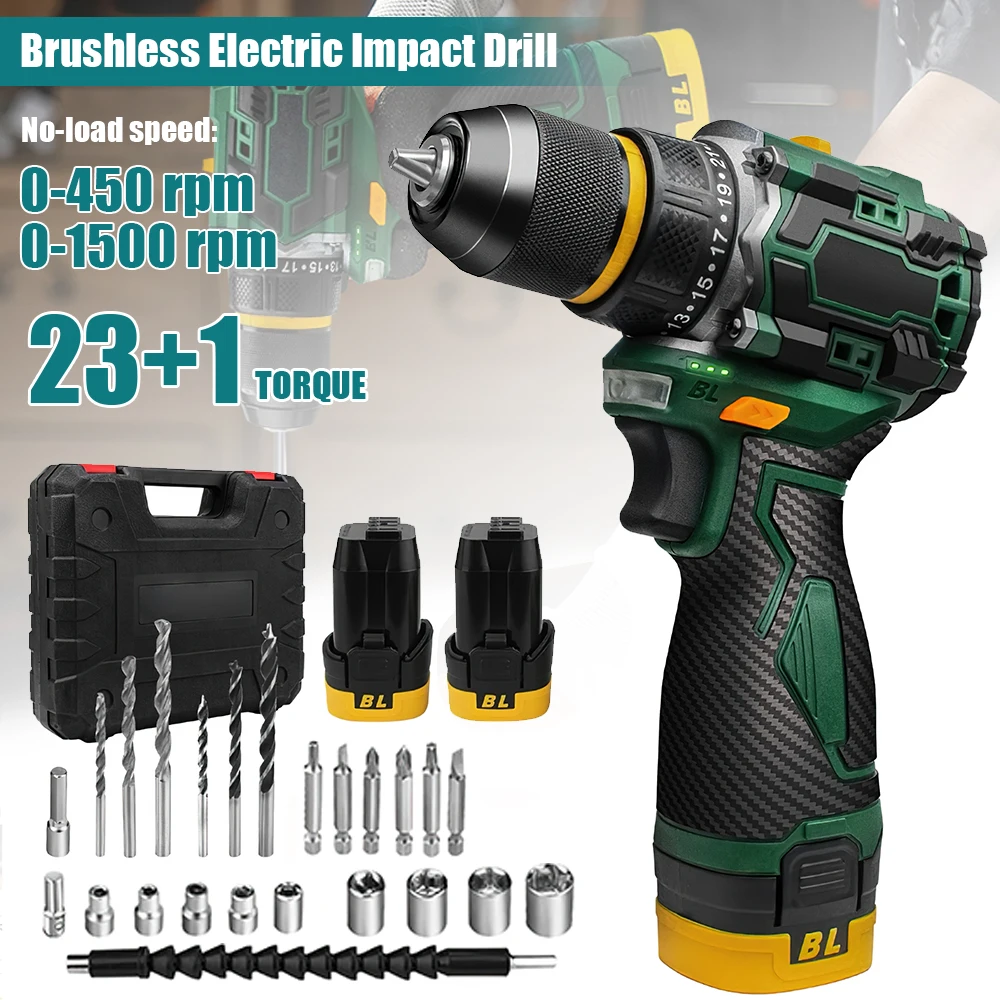 55N.M Coppia 10MM 23 + 1 Brushless Trapano a percussione elettrico Cacciavite a batteria Cordless Multifunzionale Trapano elettrico Utensile elettrico