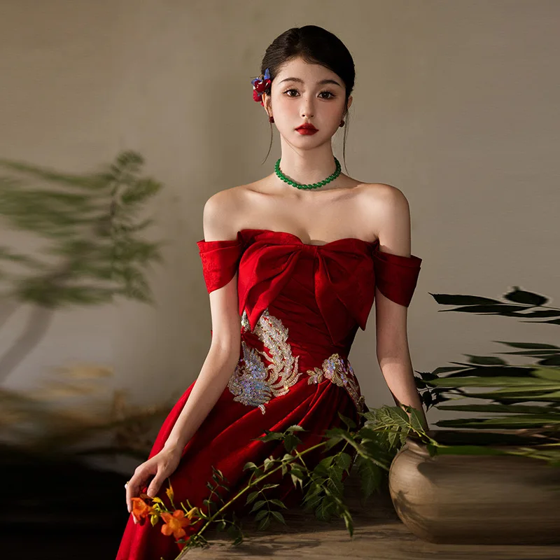 Toast dress improved new Chinese style bride engagement dress niche high-end going out dress