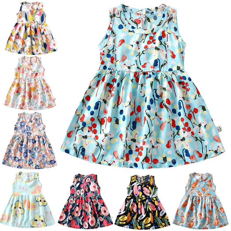 

Baby Girls Dress Sleeveless Cute Print Kids Princess Dresses Cotton Children Sundress Clothes Girl Pageant Summer Beach Clothing