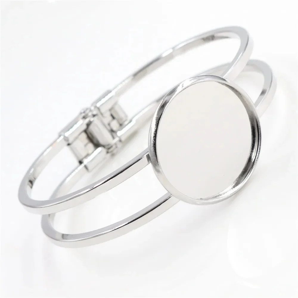 Wysokiej jakości 25mm rodowane kolory Plated bransoletka baza bransoletka puste ustalenia taca Bezel ustawienie Cabochon Cameo (L1-22) — zdjęcie 2