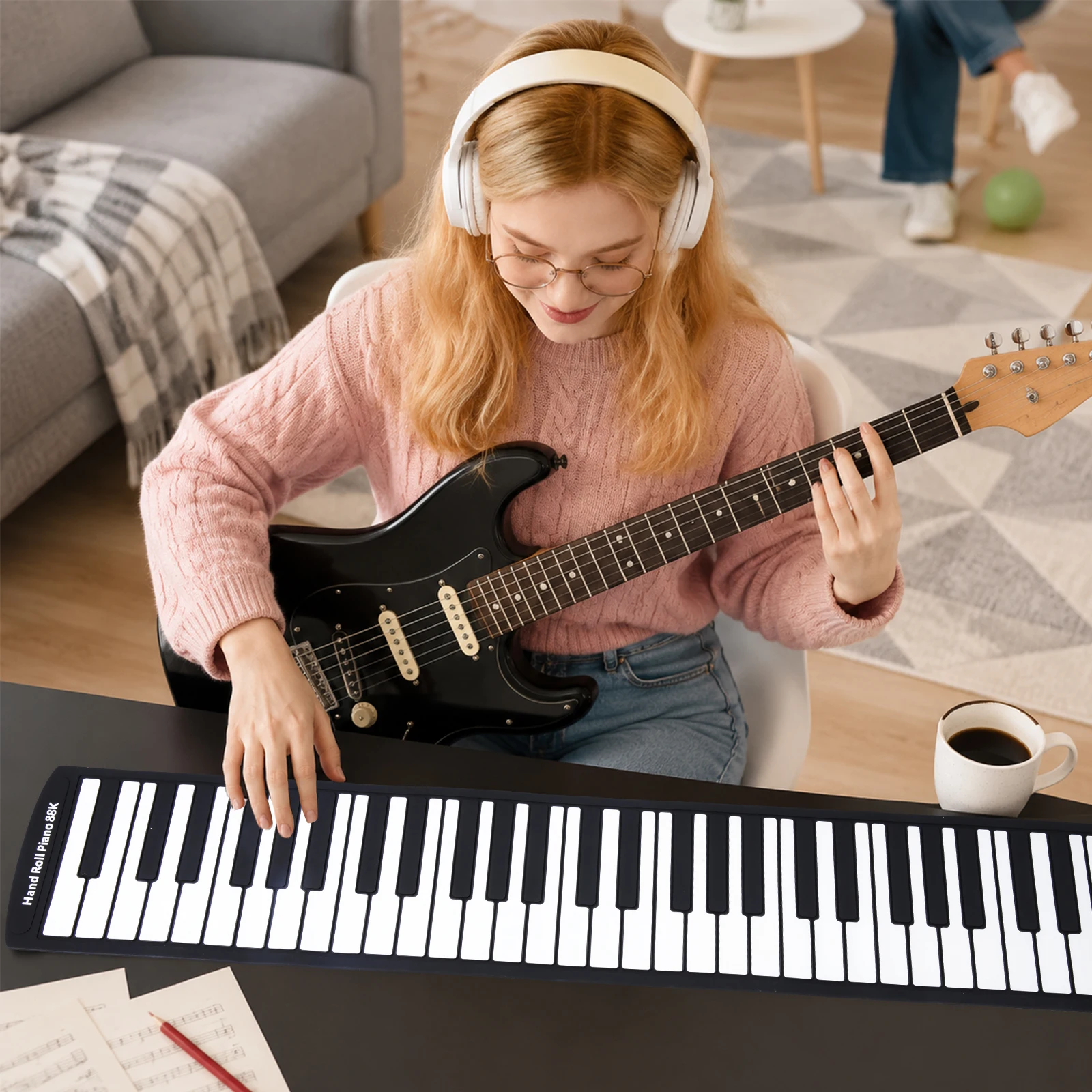 Pianoforte portatile a 88 tasti, pieghevole, con tastiera elettronica in silicone morbido e impermeabile, dotato di altoparlante integrato, supporto per cuffie e connessione MIDI, ideale per