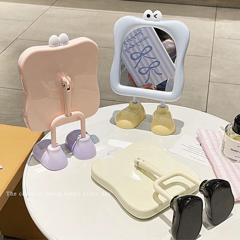 Big eyes fun makeup mirror cute desktop desktop mirror can stand portable high value dressing mirror HD beauty mirror