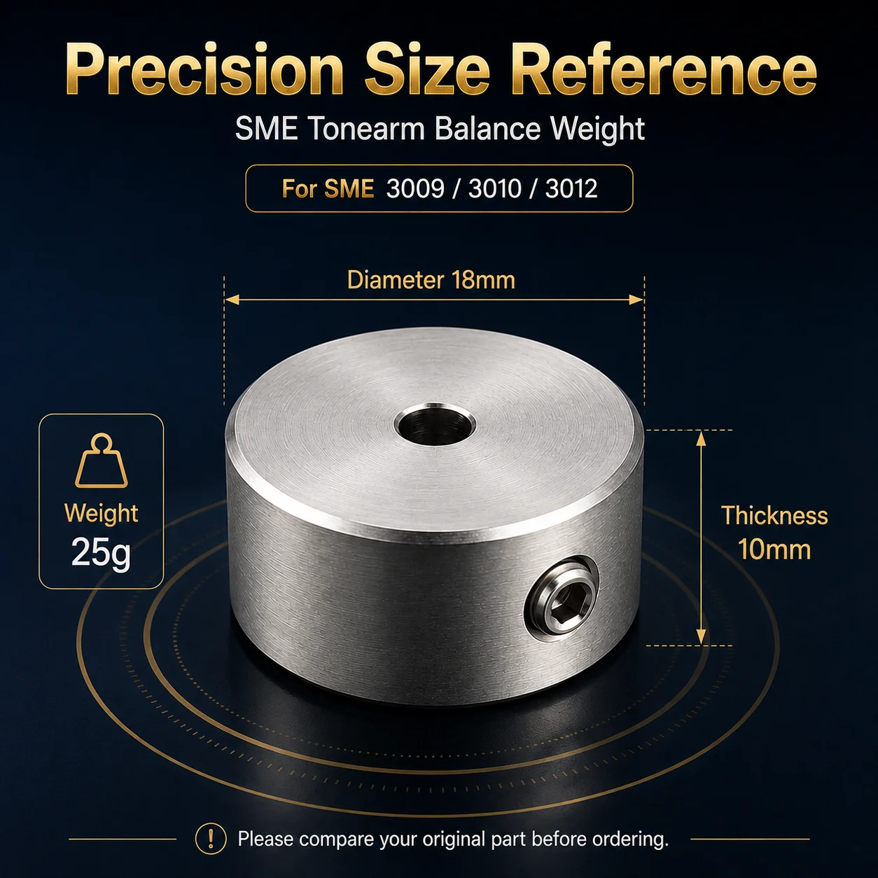 SME Tonearm Balance Weight 25g Stainless Steel Counterweight Replacement for 3009 3010 3012 Tonearm Hi-Fi Turntable Upgrade