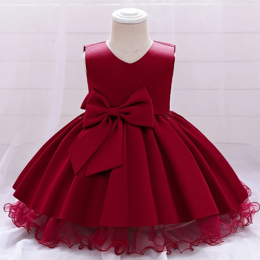Toddler Big Bow Baby Girl Dresses Pink 1st Birthday Wedding Princess Party Kids Dress for Girls Bridemaid Christmas Prom Costume