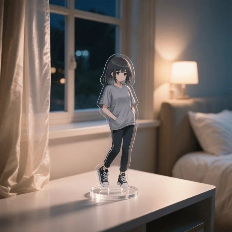 Create 2D/Flat Exclusive Acrylic Standees, Two-Dimensional desktop Collectibles, with a Round Transparent Base for Display