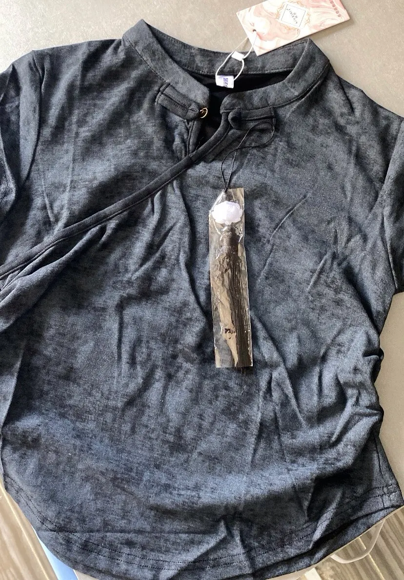 Women Summer Short Sleeve T-shirts Solid O-Neck Elegant Buckle Decoration Slim Casual Soft High Quality Ladies Clothing Tees photo review